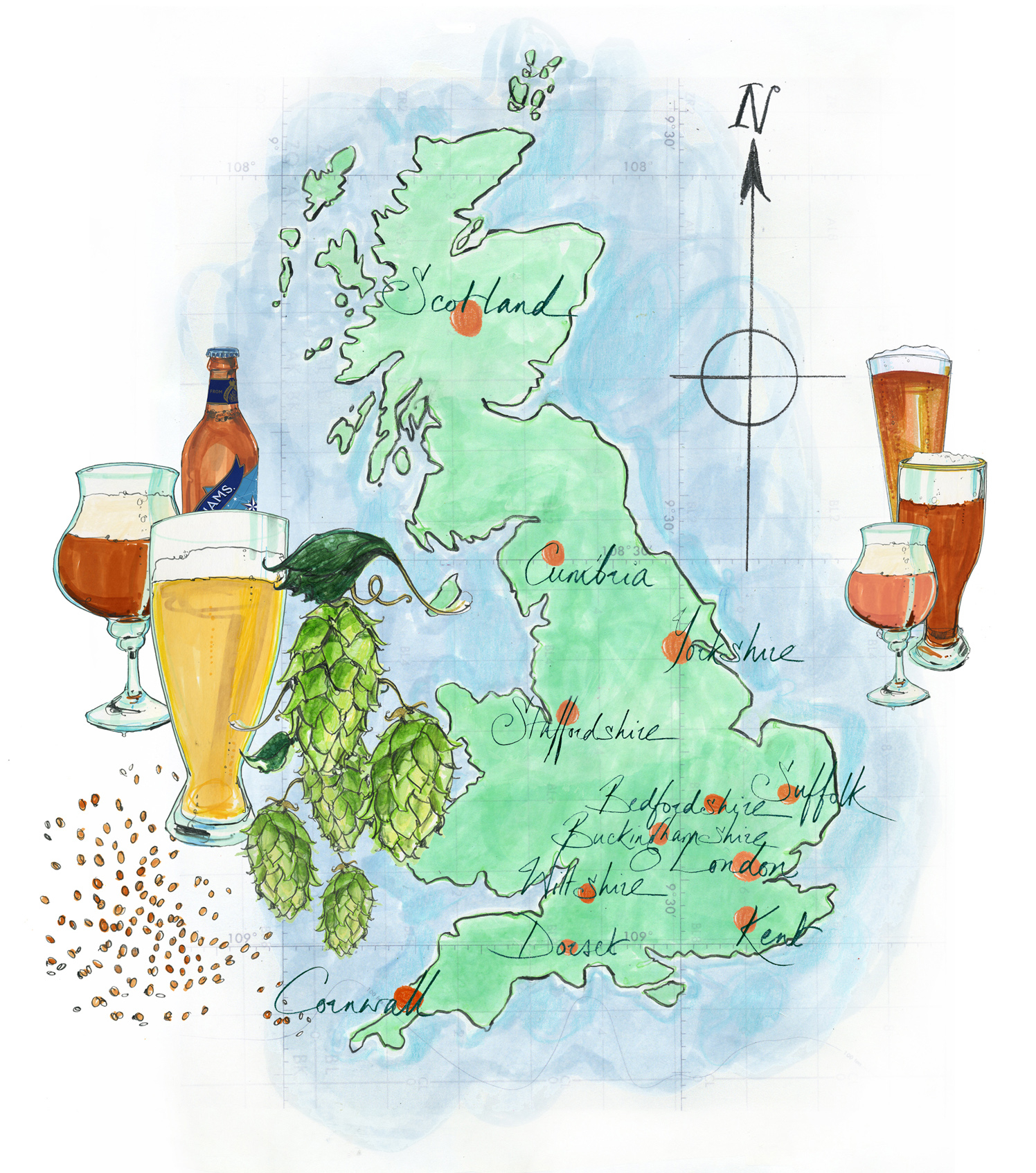 British Beer And Ale Producers Map / Waitrose Food Illustrated