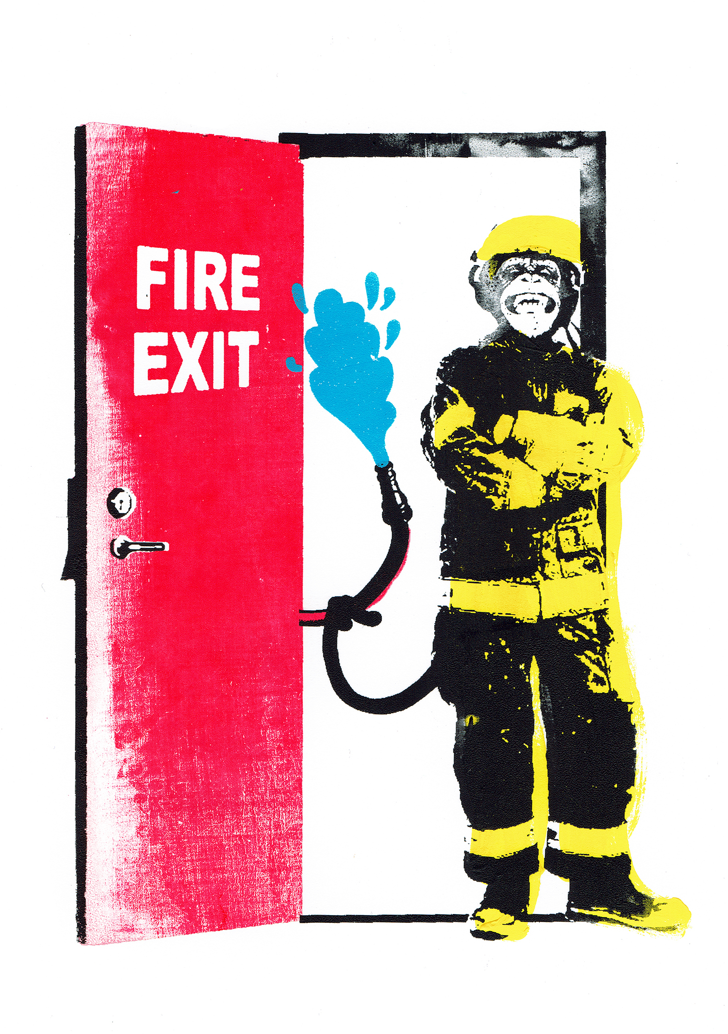 roomzzz_fire_escape_fire_service_monkey_hose_pipe_screenprint_katie_edwards_illustration.jpg