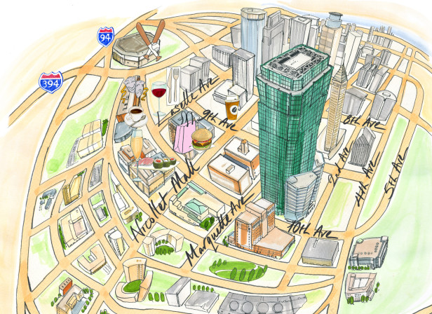 AT&amp;T Tower Promotion Brochure Minneapolis Axonometric Street Map