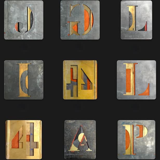 Alphabet with brass and zinc stencils / Personal work